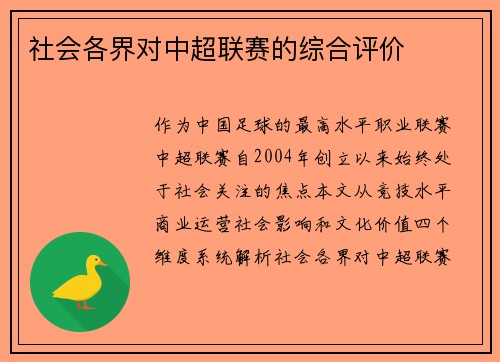 社会各界对中超联赛的综合评价